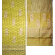 Chanderi Silk Cutwork Block Print Fabric & Dupatta Mustard Set